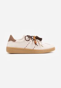 Born2be - Beżowe Sneakersy w Stylu Retro Tenisówek z Podwójnym Sznurowaniem i Frędzlami Salmisa. Okazja: na co dzień. Zapięcie: sznurówki. Kolor: beżowy. Materiał: jeans, dzianina #3