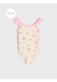 Sinsay - Jednoczęściowy strój kąpielowy UPF 50 z falbankami i motywem królików - żółty. Kolor: żółty #1