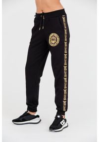 Just Cavalli - JUST CAVALLI Czarne spodnie dresowe męskie T-round Gold, Rozmiar XS. Kolor: czarny. Materiał: dresówka