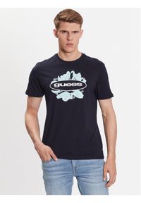 Guess T-Shirt Logo M3GI61 K9RM1 Granatowy Slim Fit. Kolor: niebieski. Materiał: bawełna