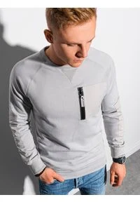 Ombre Clothing - Bluza męska bez kaptura B1151 - jasnoszara - XXL. Typ kołnierza: bez kaptura. Kolor: szary. Materiał: bawełna, tkanina, poliester, materiał, jeans, dzianina #3