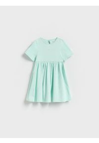 Reserved - Gładka sukienka - jasnoturkusowy. Kolor: turkusowy. Materiał: bawełna. Wzór: gładki #1