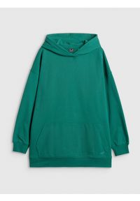 4f - 4F Bluza dresowa loose z kapturem damska - zielona L. Okazja: na co dzień. Typ kołnierza: kaptur. Kolor: zielony. Materiał: dresówka. Styl: casual #1