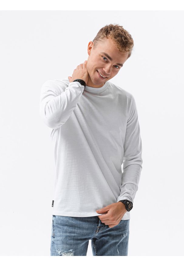 Ombre Clothing - Longsleeve męski bez nadruku L138 - biały - XXL. Kolor: biały. Materiał: bawełna. Długość rękawa: długi rękaw