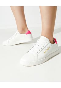 PALM ANGELS - Skórzane sneakersy z logo. Kolor: biały. Materiał: skóra. Szerokość cholewki: normalna. Wzór: aplikacja #1