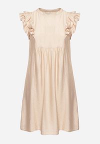 Born2be - Beżowa Sukienka Pudełkowa z Bawełną i Trójkątnym Dekoltem Ozdobiona Falbankami Vikirva. Okazja: na randkę, na co dzień. Typ kołnierza: kołnierz z falbankami. Kolekcja: plus size. Kolor: beżowy. Wzór: aplikacja. Typ sukienki: proste, dla puszystych. Materiał: bawełna. Długość rękawa: długi rękaw. Styl: elegancki, casual, klasyczny #5