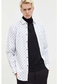 Hugo - HUGO koszula bawełniana męska kolor biały slim z kołnierzykiem klasycznym. Typ kołnierza: kołnierzyk klasyczny. Kolor: biały. Materiał: bawełna. Styl: klasyczny