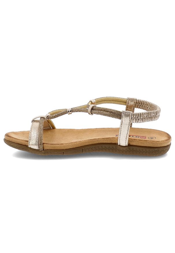 Złote Sandały Artiker Eleganckie Obuwie Damskie. Okazja: na co dzień, na spacer. Zapięcie: pasek. Kolor: złoty. Wzór: paski. Sezon: lato. Styl: elegancki