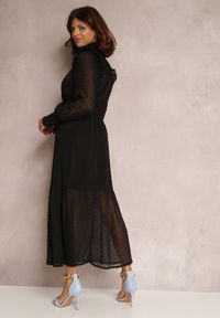 Renee - Czarna Sukienka Xisvielle. Typ kołnierza: kołnierz z falbankami, kołnierzyk stójkowy. Kolor: czarny. Materiał: tkanina, materiał. Wzór: aplikacja. Sezon: jesień. Długość: maxi #4