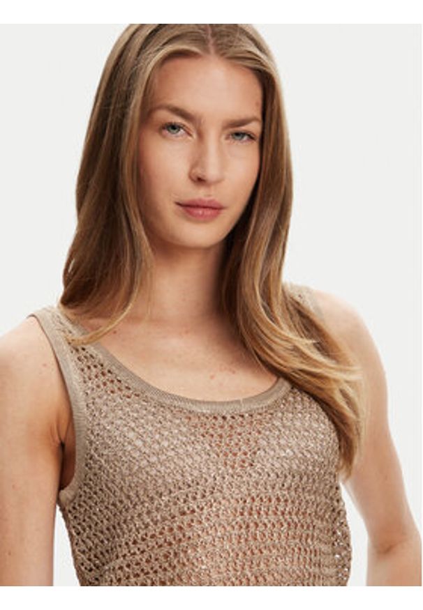 Guess Top W5YR29 Z37G0 Beżowy Regular Fit. Kolor: beżowy. Materiał: syntetyk