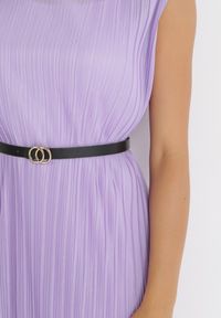 Born2be - Fioletowa Plisowana Sukienka Midi z Paskiem z Imitacji Skóry Sharia. Kolor: fioletowy. Materiał: skóra. Długość rękawa: bez rękawów. Styl: elegancki. Długość: midi #5