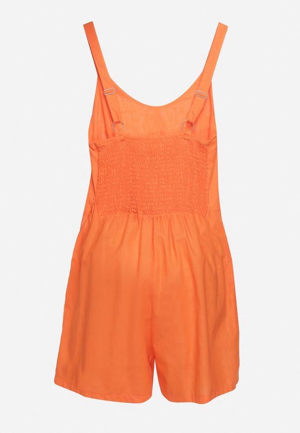 Born2be - Pomarańczowy Bawełniany Kombinezon na Regulowanych Ramiączkach z Paskiem w Talii Telnea. Okazja: na co dzień. Kolor: pomarańczowy. Materiał: bawełna. Długość rękawa: na ramiączkach. Styl: casual, elegancki