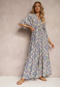Renee - Niebieski Boho Kombinezon z Wiązaniem na Plecach z Gumką w Pasie i Długimi Nogawkami Sopolia. Kolor: niebieski. Materiał: skóra. Długość: długie. Styl: boho #4