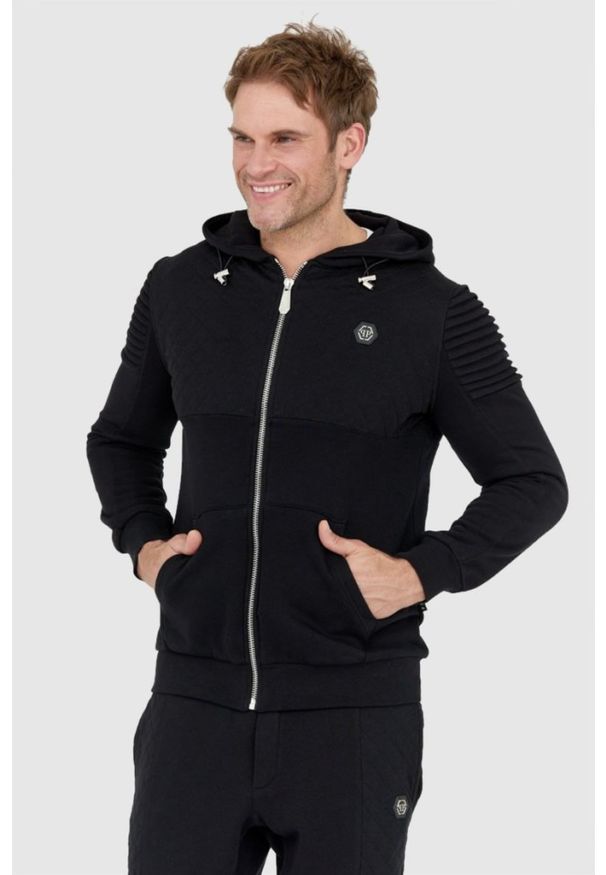 Philipp Plein - PHILIPP PLEIN Czarny pikowany dres męski, Rozmiar XL. Kolor: czarny. Materiał: dresówka. Sport: bieganie