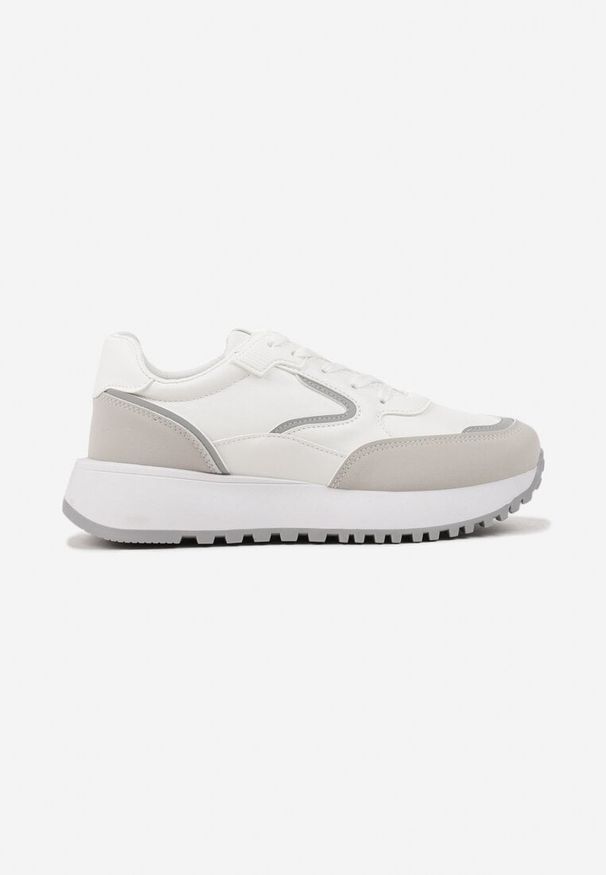 Born2be - Białe Płaskie Sneakersy z Geometrycznym Zdobieniem Erithine. Kolor: biały. Materiał: jeans. Wzór: aplikacja, geometria
