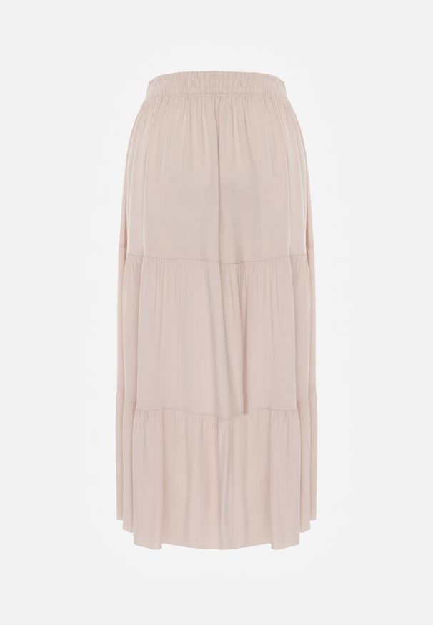 Renee - Beżowa SRozkloszowana Spódnica Maxi z Wiskozy z Materiałowymi Paskami Wintelis. Okazja: na imprezę, na co dzień, na spotkanie biznesowe. Kolor: beżowy. Materiał: materiał, wiskoza. Wzór: kolorowy, paski. Sezon: lato. Styl: wakacyjny, casual, biznesowy, elegancki