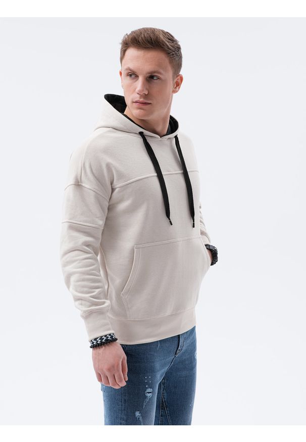 Ombre Clothing - Bluza męska z kapturem B1078 - ecru - XXL. Typ kołnierza: kaptur. Materiał: bawełna, poliester