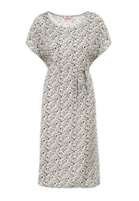 Born2be - Beżowa Sukienka Agatilus. Okazja: na co dzień. Kolekcja: plus size. Kolor: beżowy. Wzór: aplikacja, kwiaty. Typ sukienki: proste, dla puszystych. Materiał: materiał. Długość rękawa: krótki rękaw. Sezon: lato. Styl: casual. Długość: midi #4