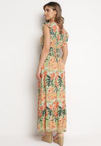 Born2be - Zielona Sukienka z Wiskozy Yenek. Kolor: zielony. Materiał: wiskoza. Długość rękawa: krótki rękaw. Wzór: nadruk, aplikacja. Typ sukienki: kopertowe, rozkloszowane. Styl: elegancki, wizytowy. Długość: maxi #6