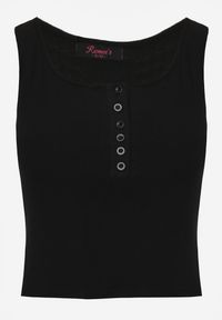 Renee - Czarny Bawełniany Tank Top w Prążki z Ozdobnymi Guziczkami Bernissa. Okazja: na co dzień, na imprezę. Kolor: czarny. Materiał: bawełna. Wzór: prążki. Styl: casual #5