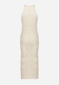 Born2be - Beżowa Sukienka o Taliowanym Kroju z Ażurowej Dzianiny Tiamisse. Kolor: beżowy. Materiał: dzianina. Wzór: ażurowy. Sezon: lato. Typ sukienki: oversize. Styl: elegancki #5