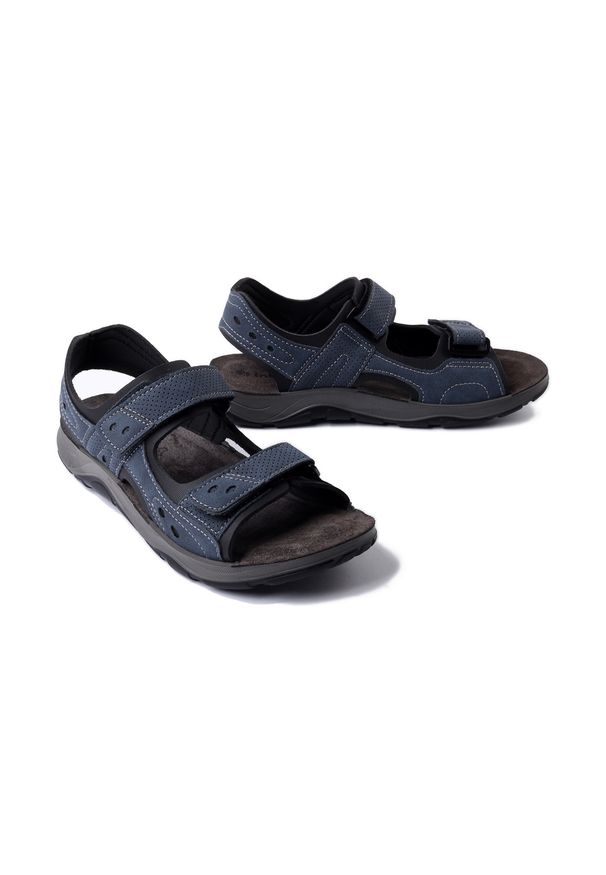 Inblu - INBLU TO-08 004 granatowy, sandały męskie. Zapięcie: rzepy. Kolor: niebieski. Materiał: skóra. Styl: sportowy