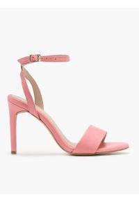 Ryłko - Różowy sandał na wysokiej szpilce. Kolor: czarny. Materiał: skóra. Obcas: na obcasie. Styl: street. Wysokość obcasa: średni #1