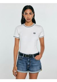 Big-Star - Koszulka damska z kontrastowym wykoŅczeniem biała Lemoure 102. Kolor: kremowy. Materiał: dzianina. Wzór: haft #1