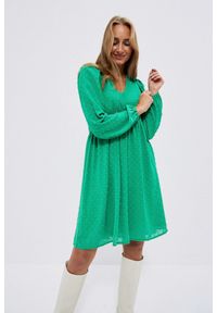 MOODO - Sukienka z bufiastymi rękawami zielona. Kolor: zielony. Materiał: poliester #1