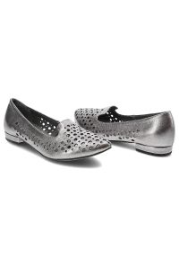 Srebrne Baleriny Exquisite Damskie Stylowe Obuwie. Okazja: na spacer. Zapięcie: bez zapięcia. Kolor: srebrny. Materiał: skóra. Szerokość cholewki: normalna. Obcas: na obcasie. Styl: elegancki. Wysokość obcasa: niski #5