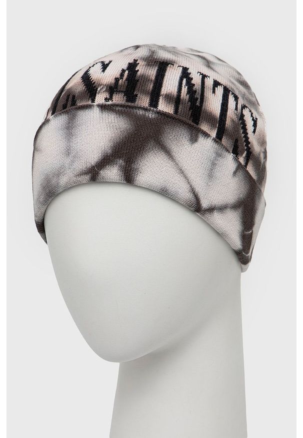 AllSaints Czapka z domieszką wełny kolor czarny z cienkiej dzianiny. Kolor: czarny. Materiał: dzianina, wełna
