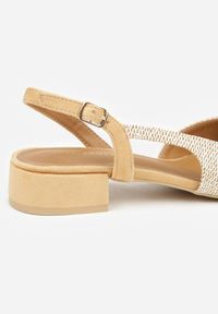 Renee - Beżowe Sandały Ozdobione Plecionką Magicgriddle. Okazja: na co dzień, na imprezę. Zapięcie: sprzączka. Kolor: beżowy. Materiał: jeans. Wzór: aplikacja. Obcas: na obcasie. Styl: casual, elegancki. Wysokość obcasa: średni #2