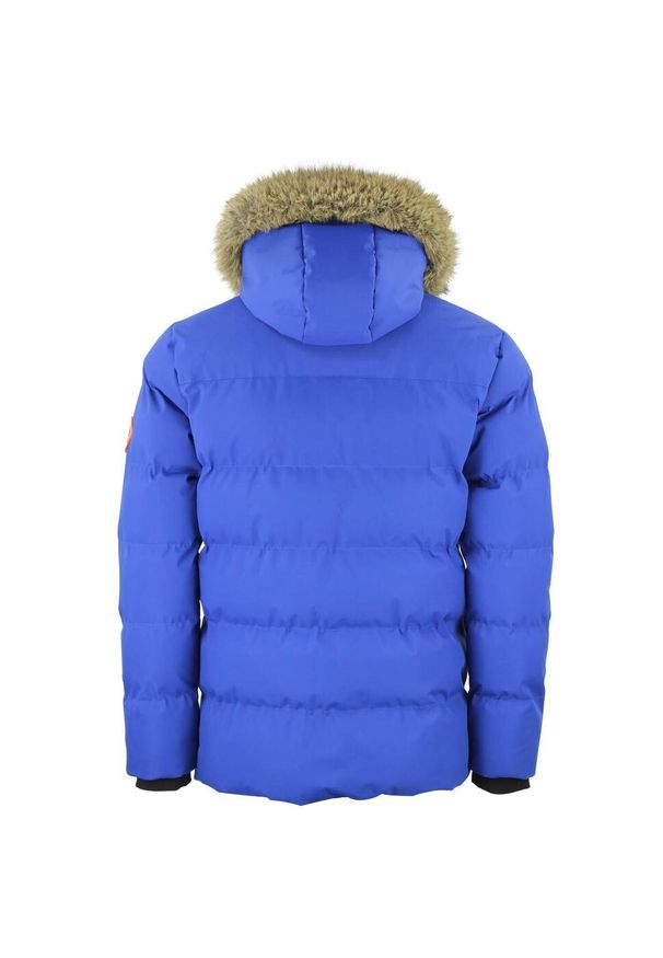 PEAK MOUNTAIN - Kurtka puchowa damska z kapturem i futrem Peak Mountain. Typ kołnierza: kaptur. Kolor: niebieski, wielokolorowy, biały. Materiał: puch, futro