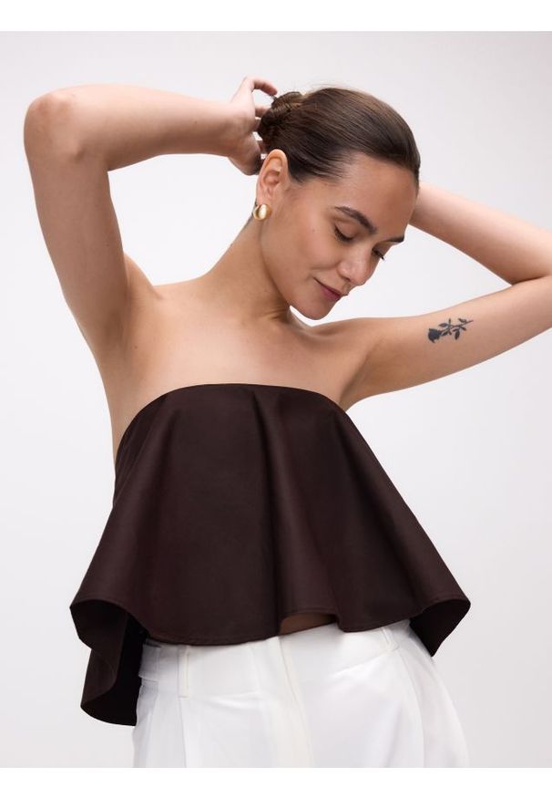 Reserved - Top bez rękawów - ciemnobrązowy. Kolor: brązowy. Materiał: bawełna, tkanina. Długość rękawa: bez rękawów