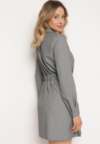 Born2be - Szara Sukienka Koszulowa z Plisowanym Asymetrycznym Dołem z Paskiem Vattea. Kolor: szary. Typ sukienki: asymetryczne, koszulowe #4