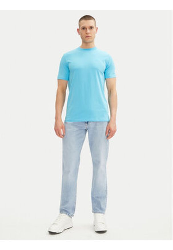 Karl Lagerfeld - KARL LAGERFELD T-Shirt 755750 552221 Turkusowy Regular Fit. Typ kołnierza: dekolt w karo. Kolor: turkusowy. Materiał: bawełna