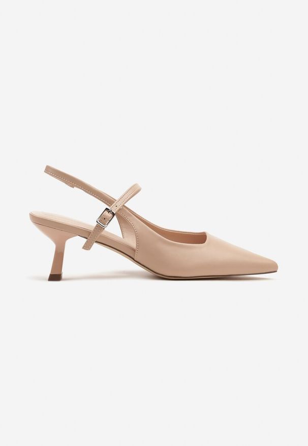 Renee - Beżowe Sandały na Kaczuszce Typu Slingback z Ozdobnym Paskiem Lanilia. Okazja: na co dzień. Zapięcie: pasek. Kolor: beżowy. Sezon: lato. Obcas: na szpilce. Styl: casual, elegancki. Wysokość obcasa: średni