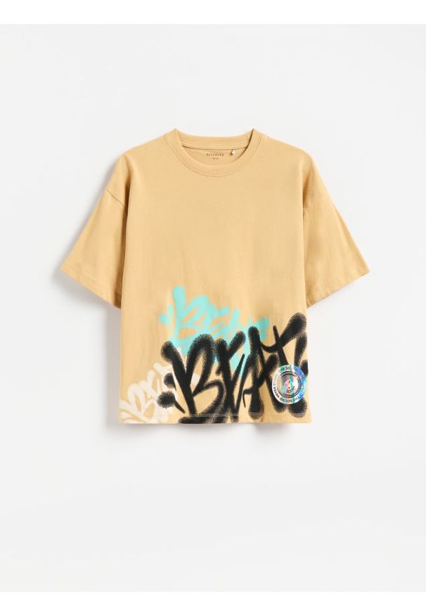 Reserved - T-shirt z nadrukiem - miedziany. Kolor: brązowy. Materiał: bawełna, dzianina. Wzór: nadruk