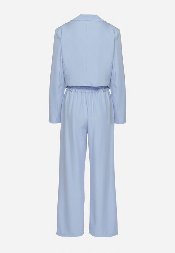 Born2be - Niebieski Komplet Garniturowy Marynarka z Broszką i Spodnie Sarkio. Kolor: niebieski