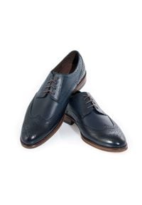Faber - Granatowe męskie buty wizytowe - brogsy T147. Kolor: niebieski. Materiał: skóra. Styl: wizytowy #3