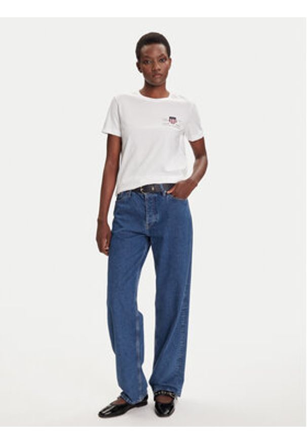 GANT - Gant T-Shirt Bisiklet Yaka 4200277 Biały Regular Fit. Kolor: biały. Materiał: bawełna