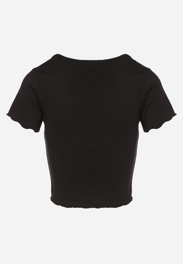 Born2be - Czarny Bawełniany T-shirt o Dopasowanym Kroju z Guzikami Filareina. Okazja: na co dzień. Kolor: czarny. Materiał: bawełna. Styl: klasyczny, elegancki, casual