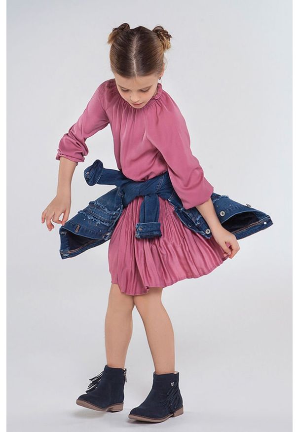 Mayoral - Sukienka dziecięca 128-167 cm. Kolor: różowy. Materiał: tkanina, poliester. Długość rękawa: długi rękaw. Wzór: gładki. Typ sukienki: rozkloszowane. Długość: mini