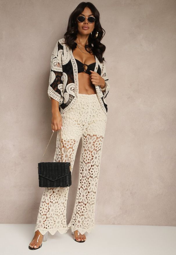 Renee - Czarna Szydełkowa Narzutka z Bawełny z Rękawami Typu Nietoperz Filamea. Okazja: na co dzień. Kolor: czarny. Materiał: bawełna. Styl: elegancki, casual