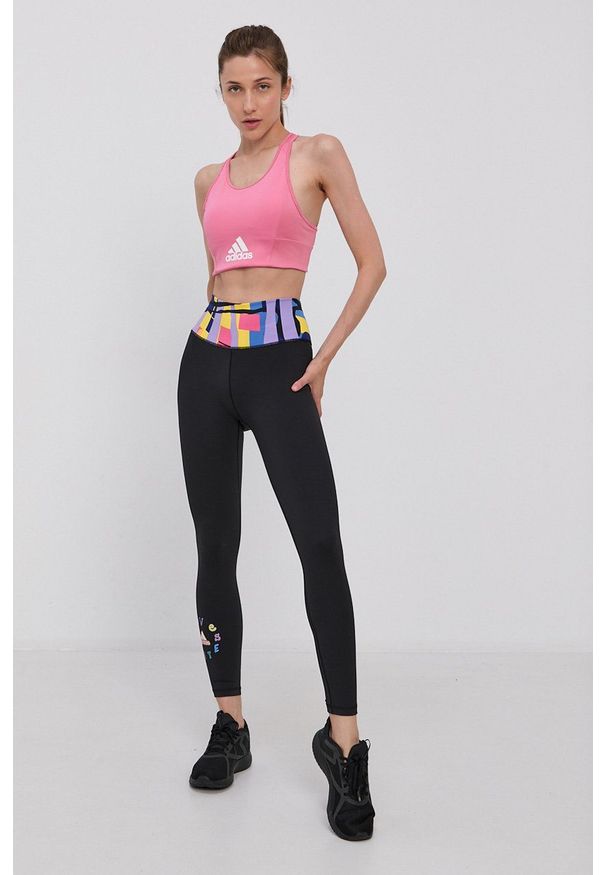 adidas Performance Legginsy damskie kolor czarny z nadrukiem. Kolor: czarny. Materiał: dzianina, poliester. Wzór: nadruk