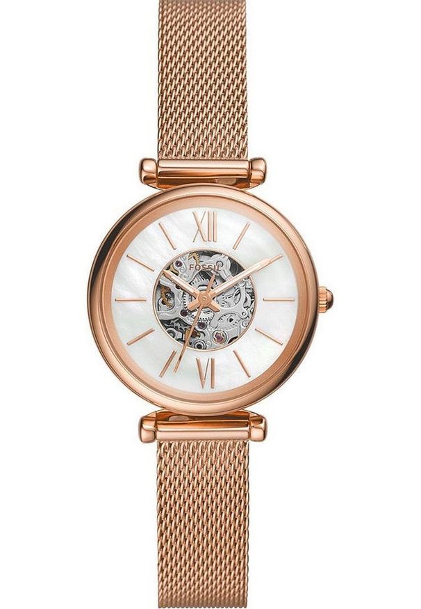 Damski Zegarek Fossil Carlie Automatic ME3188 Magia Mechanizmu w Różowym Złocie. Kolor: różowy, złoty, wielokolorowy