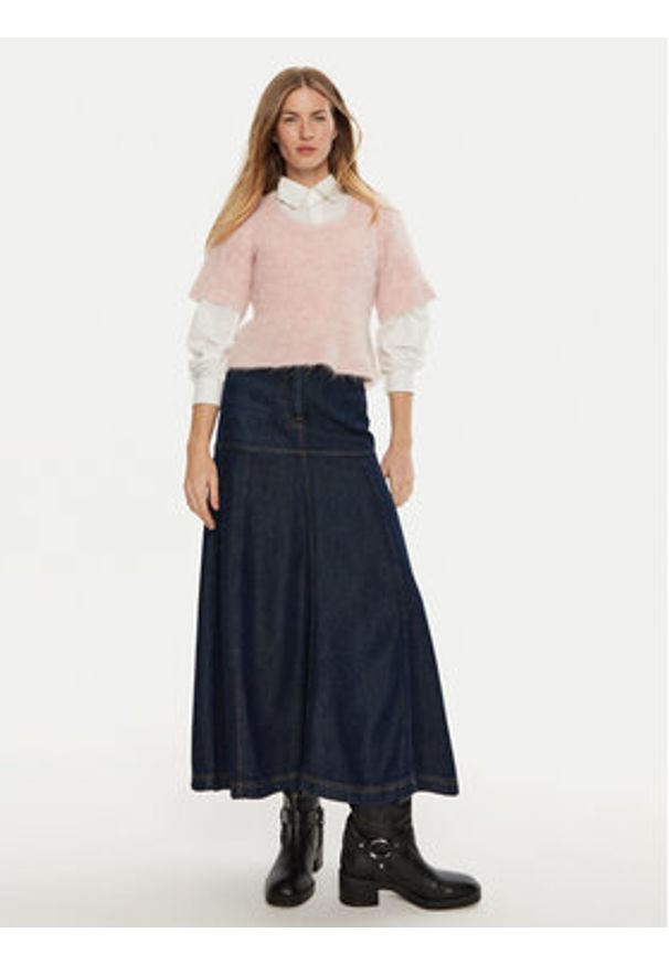 Munthe Sweter Taisa 243160624373 Różowy Regular Fit. Kolor: różowy. Materiał: wełna