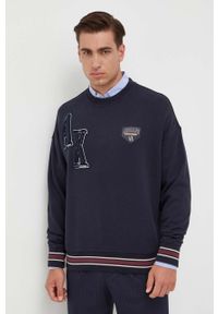 Armani Exchange bluza męska kolor granatowy z aplikacją. Kolor: niebieski. Materiał: bawełna. Wzór: aplikacja. Styl: klasyczny #1