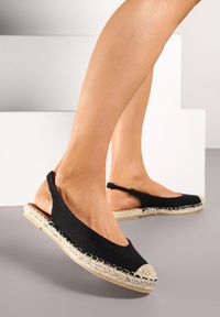 Renee - Czarne Sandały Espadryle Slingback Ozdobione Plecionką Addiena. Nosek buta: otwarty. Kolor: czarny. Wzór: aplikacja. Sezon: lato. Styl: elegancki