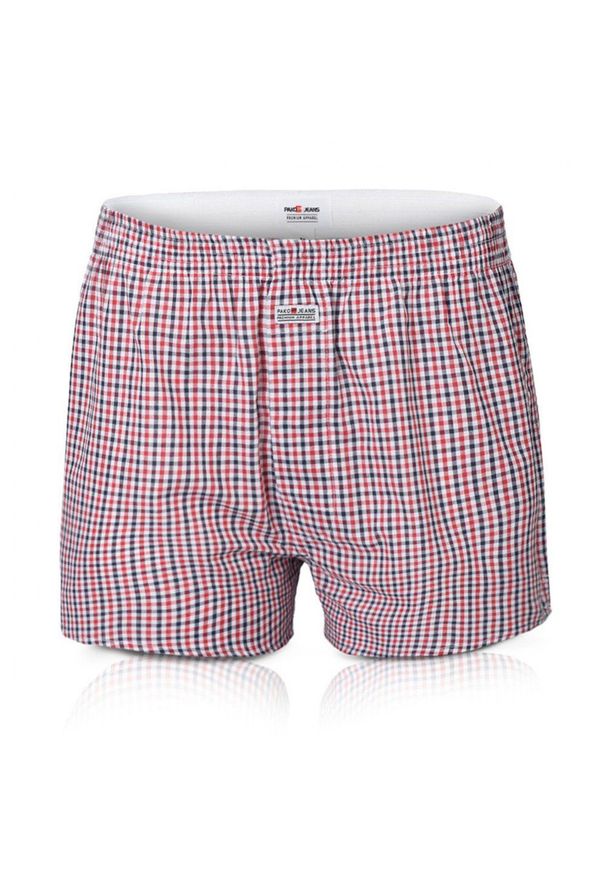 Męskie Bokserki Bawełniane - Pako Jeans - Drobna Kratka, Czerwień. Kolor: czerwony. Materiał: bawełna. Wzór: kratka